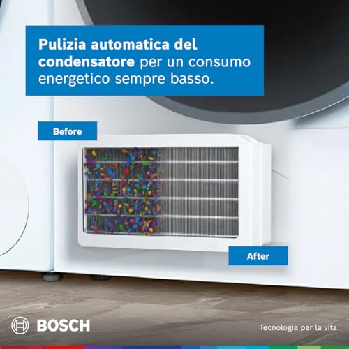 Bosch WQG245D0IT Serie 6 Asciugatrice smart a pompa di calore, 9 kg, Classe energetica C, Condensatore autopulente, Cestello per capi in lana, Sensori di asciugatura intelligenti, Bianco, 60 Cm - Funzionalità e accessori