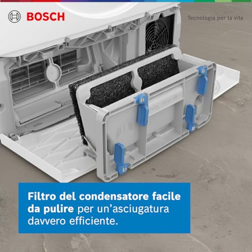 Bosch WTH85218II Serie 4 Asciugatrice smart a pompa di calore, 8 kg, Classe energetica D, Sensori di asciugatura intelligenti, Filtro semplice da pulire, Consumi ridotti,Bianco, 60 Cm - Funzionalità e accessori