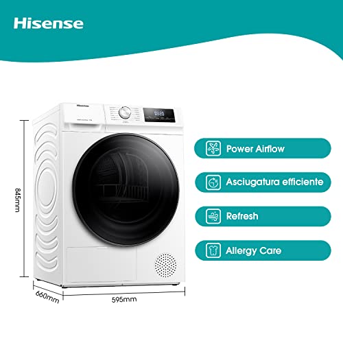 Hisense DHQA902U Asciugatrice A Pompa Di Calore Con Ion Tech, 9 Kg, A++, Oblò Nero, Big Display, Con Power Air Flow - Funzionalità e accessori