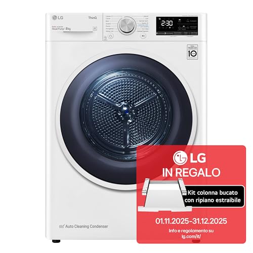 LG RH80V9AVHN Asciugatrice Smart a Carica Frontale 8 Kg, Classe C, Condensazione con Pompa di Calore, Wi-Fi con SmartThinQ, Eco Hybrid, Allergy Care, 60 x 69 x 85 cm - Bianco - Prova pratica