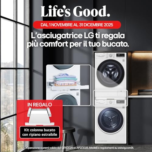 LG RH80V9AVHN Asciugatrice Smart a Carica Frontale 8 Kg, Classe C, Condensazione con Pompa di Calore, Wi-Fi con SmartThinQ, Eco Hybrid, Allergy Care, 60 x 69 x 85 cm - Bianco - Funzionalità e accessori