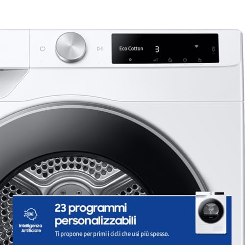 Samsung Asciugatrice AI Control DV90DG6845LE/U3, 9 kg, Pompa di Calore, Wifi, AI Dry+, Air Wash, Tecnologia Optimal Dry, Carica Frontale, 60L x 85H x 60P cm - Funzionalità e accessori