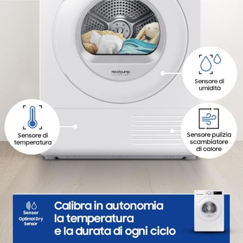 Samsung Asciugatrice Crystal EcoDry DV90DG52A0TE, 9 kg, Wifi, Pompa di Calore, Optimal Dry Sensor, Display Led, Filtro 2 in 1, Carica Frontale, 60l x 85h x 60p cm - Funzionalità e accessori