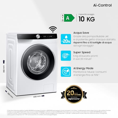 Samsung Lavatrice AI Control WW10FG6U34LK/U3, 10 Kg, AI Energy Mode, AI Ecobubble, Carica Frontale, Corpo: Bianco, Oblò e Display: Nero, 60l x 85h x 55p cm - Prova pratica