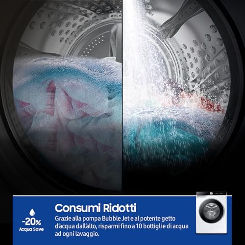 Samsung Lavatrice AI Control WW10FG6U34LK/U3, 10 Kg, AI Energy Mode, AI Ecobubble, Carica Frontale, Corpo: Bianco, Oblò e Display: Nero, 60l x 85h x 55p cm - Funzionalità e accessori